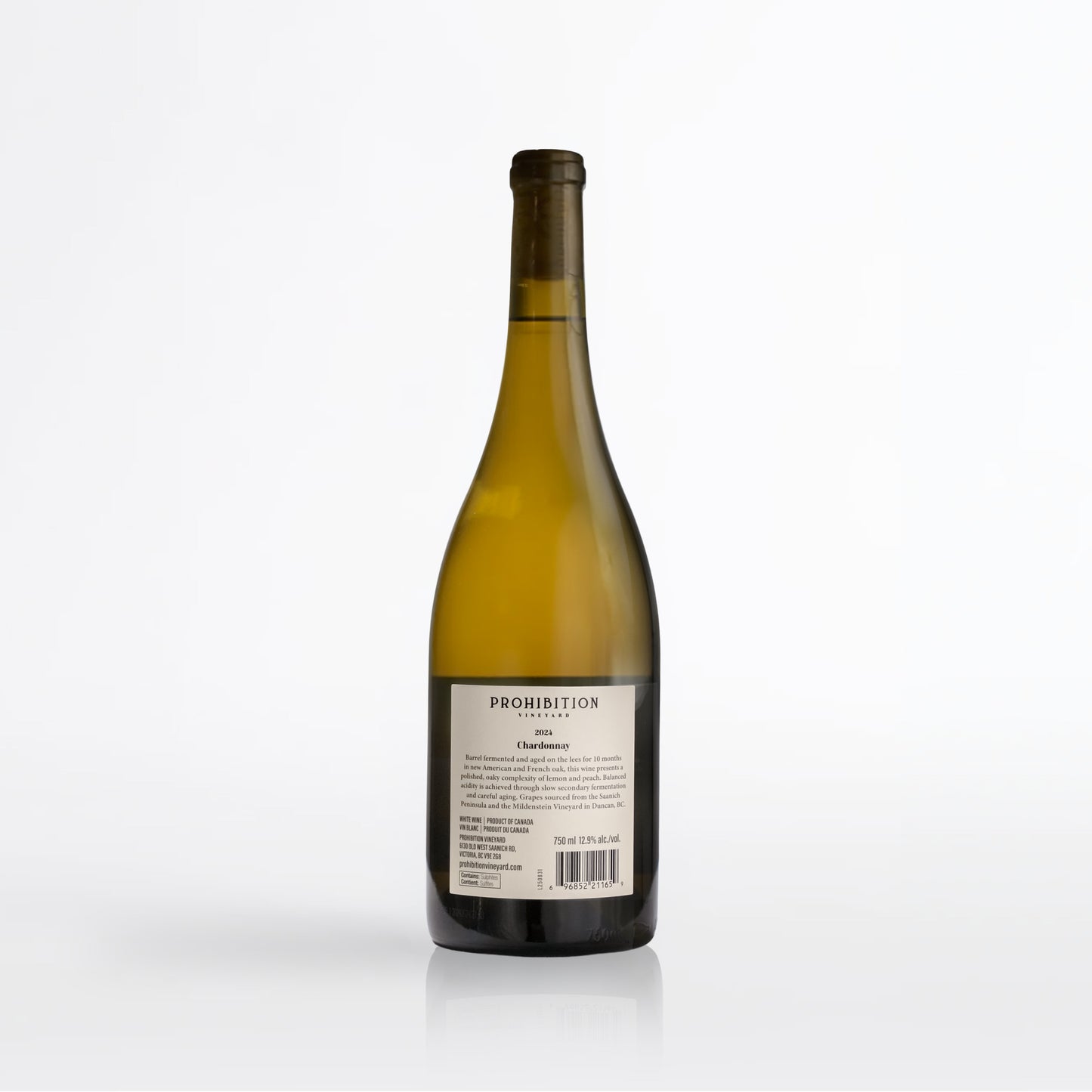 Wine bottle with a label on a white background