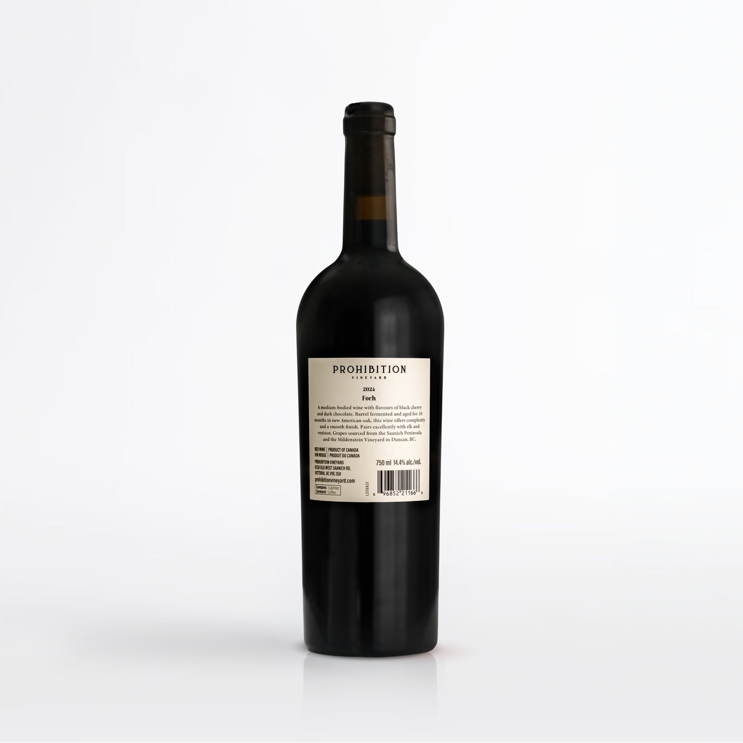 Wine bottle with a visible label on a white background
