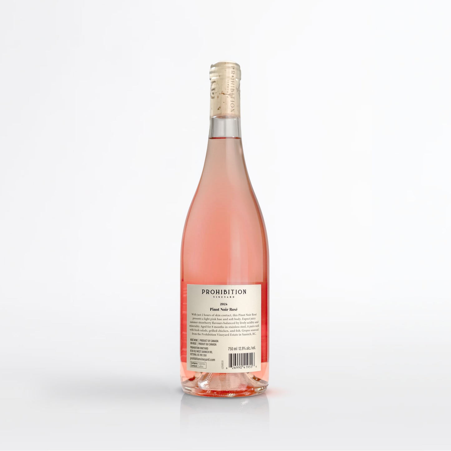 Bottle of Prohibition Rosé wine on a white background