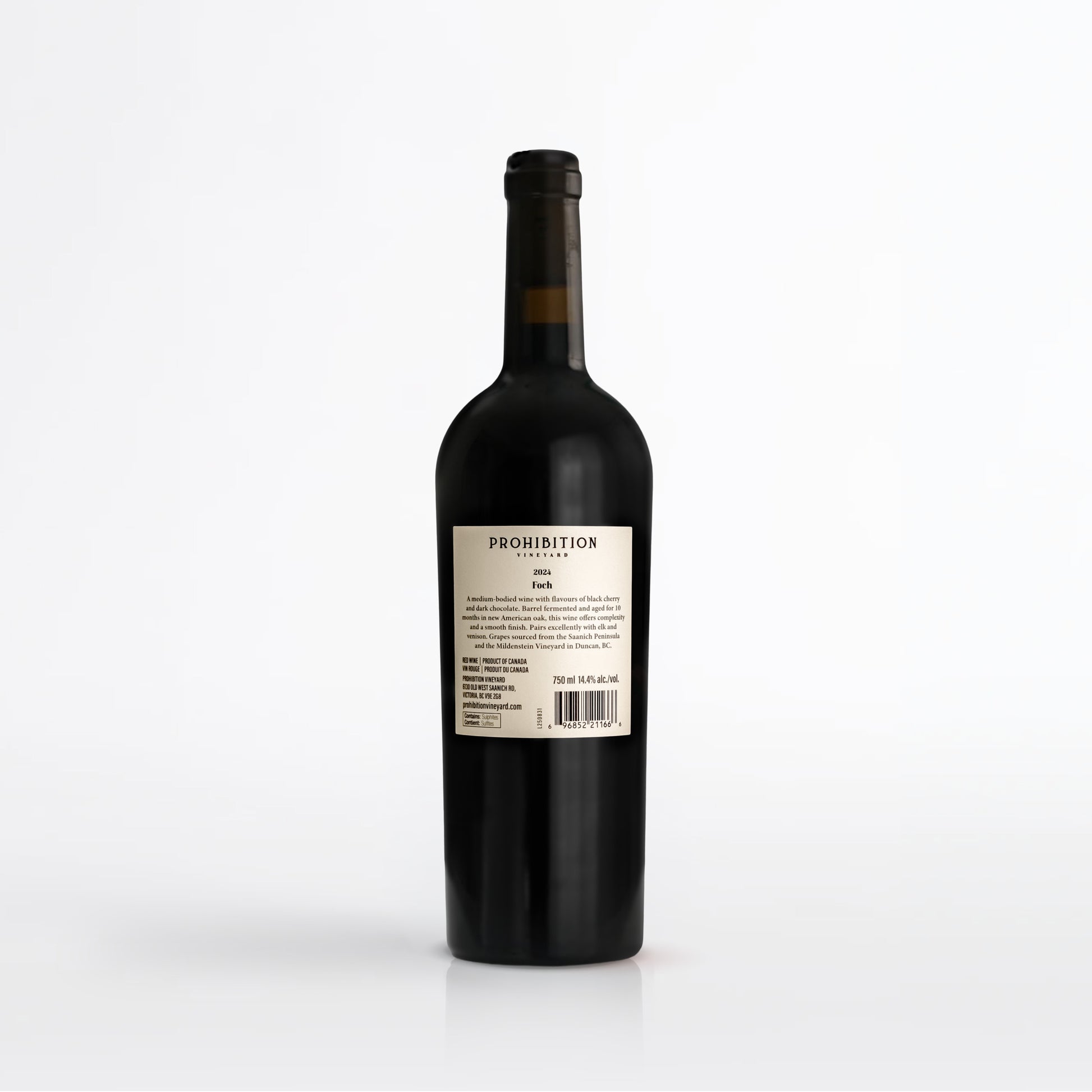 Wine bottle with a visible label on a white background