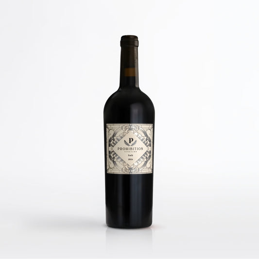 Red Wine bottle with a label on a white background