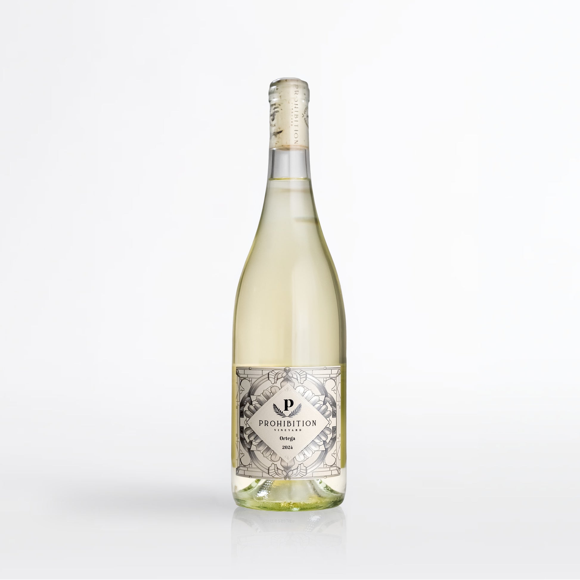 Ortega Wine bottle with a label on a white background