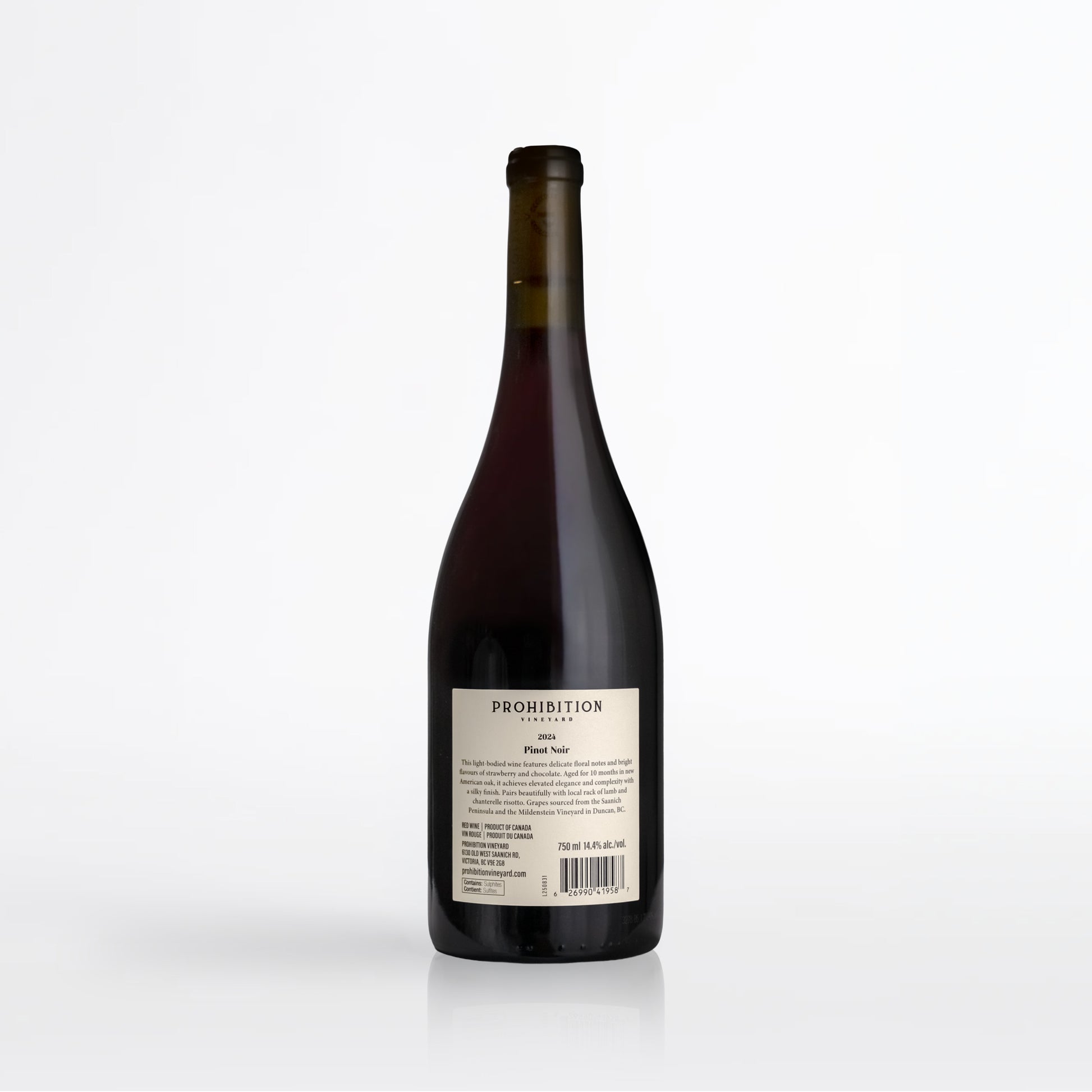 Pinot Noir Wine bottle with a label on a white background