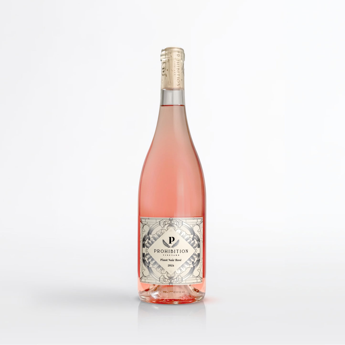Bottle of Prohibition Rosé wine on a white background