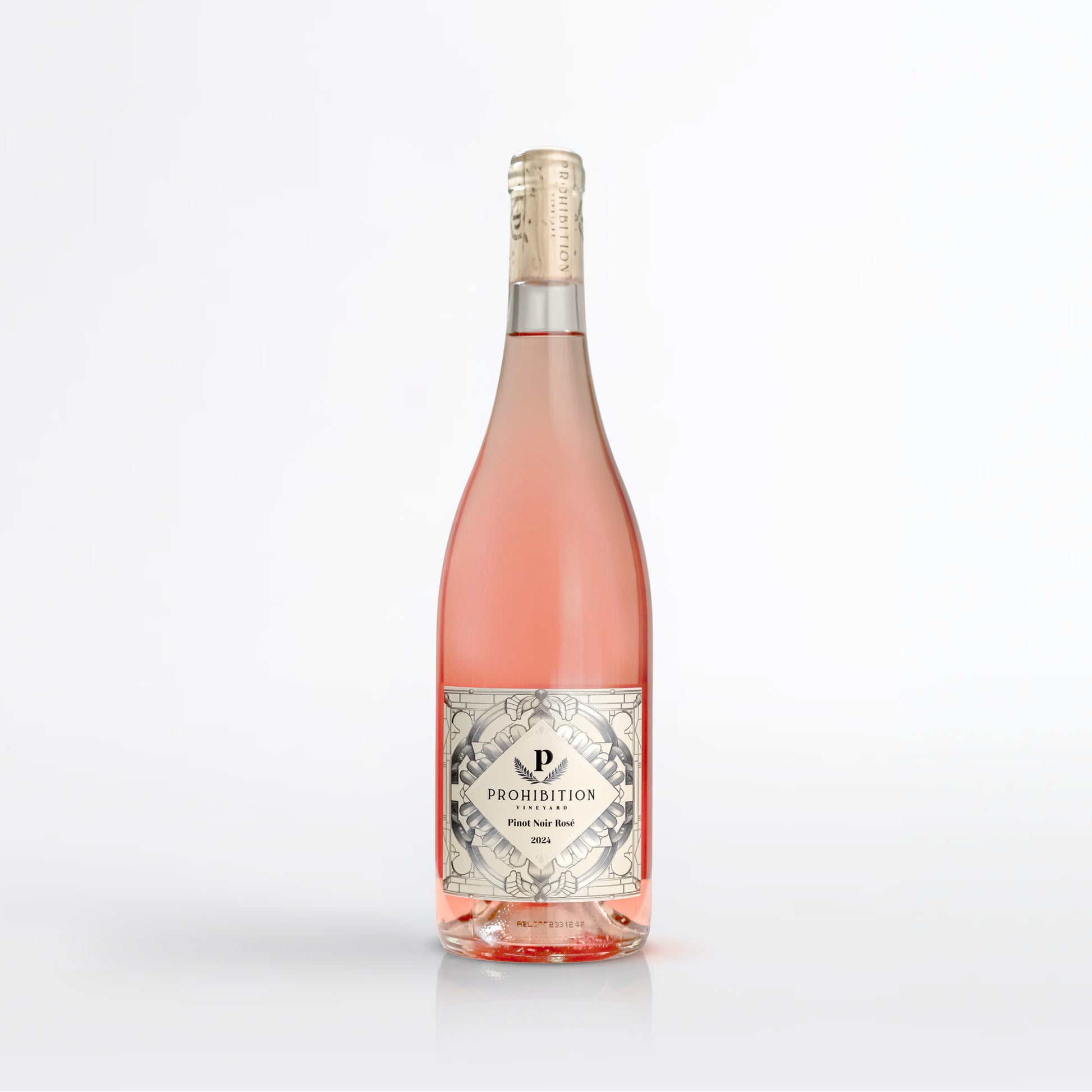 Bottle of Prohibition Rosé wine on a white background