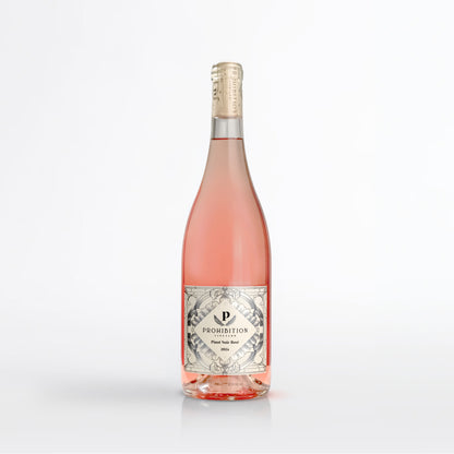 Bottle of Prohibition Rosé wine on a white background